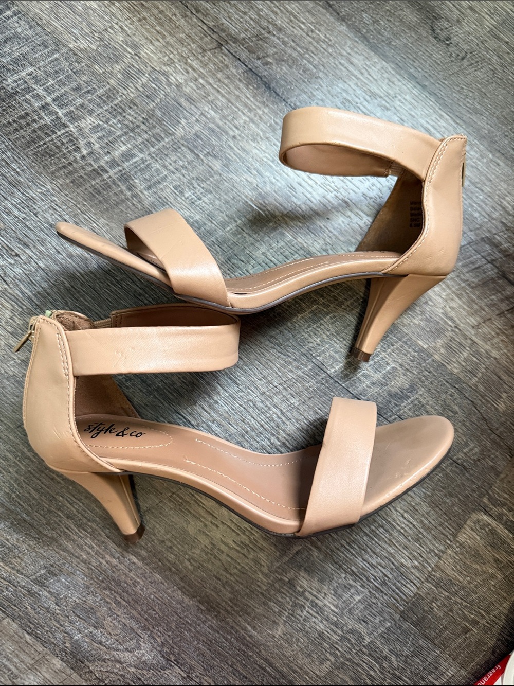 Style & Co. Beige Nude Ankle-Strap Heels